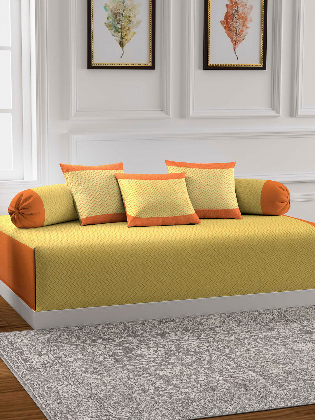 

Arrabi Set of 6 Orange Striped Handwoven Diwan Set