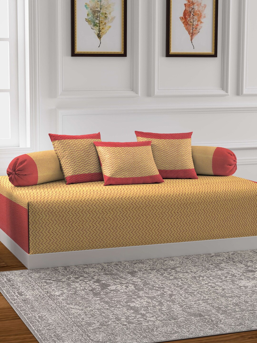 

Arrabi Set of 6 Orange & Yellow Printed Handwoven Cotton Diwan Set