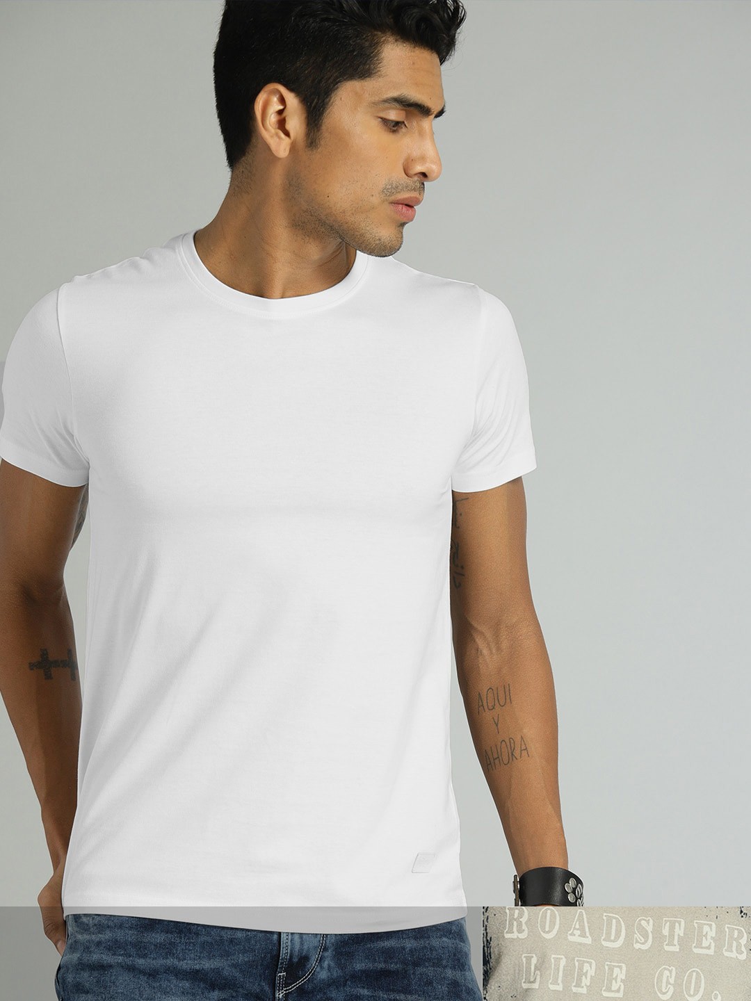 

Roadster Men Pack of 2 Navy Blue & White Round Neck Pure Cotton T-shirt