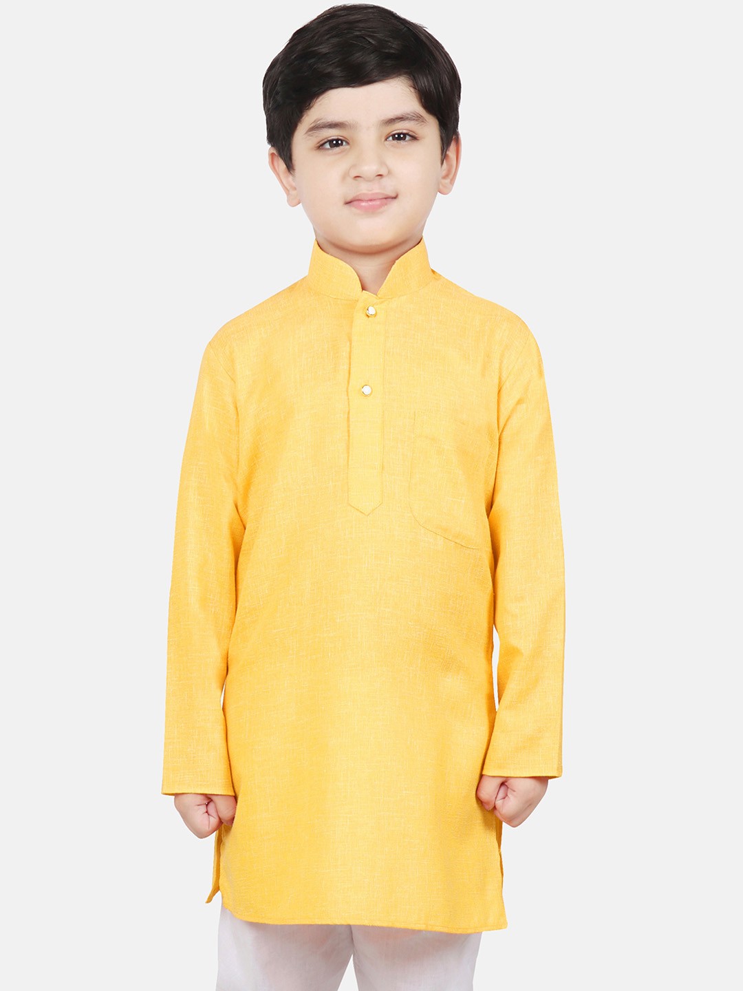 

SG YUVRAJ Boys Yellow Solid Cotton Kurta, Gold