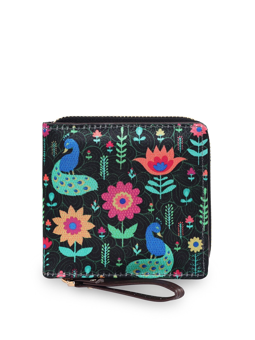 

Sabhyata Women Black & Green Ethnic Motifs Printed Zip Around Wallet