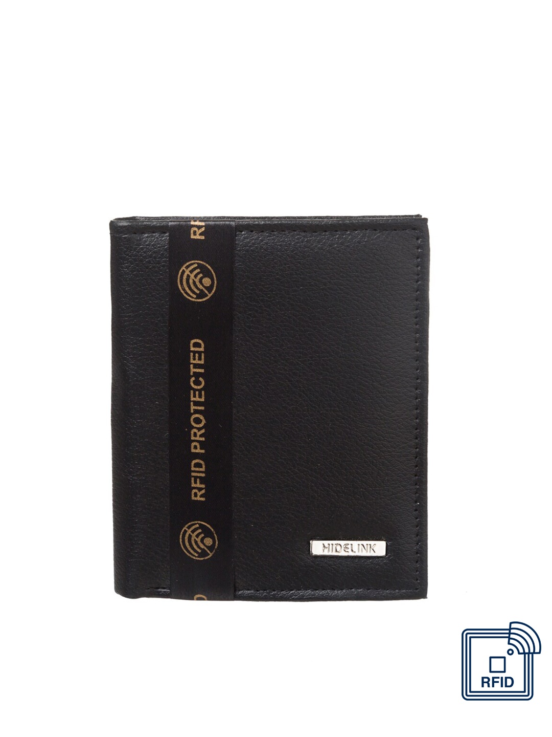 

Hidelink Men Black Textured RFID Protected Two Fold Wallet