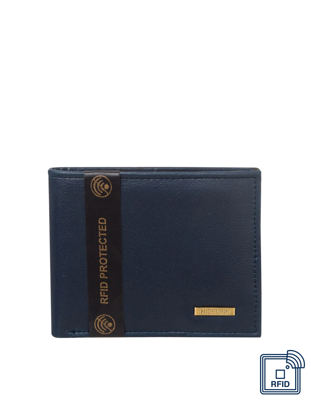 

Hidelink Men Navy Blue Textured RFID Protected Animal Cruelty Free Two Fold Wallet