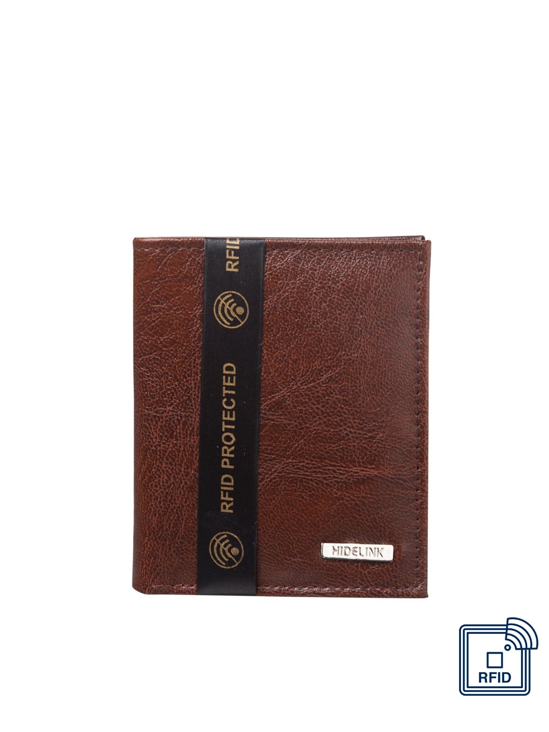 

Hidelink Men Brown Textured RFID Two Fold Wallet
