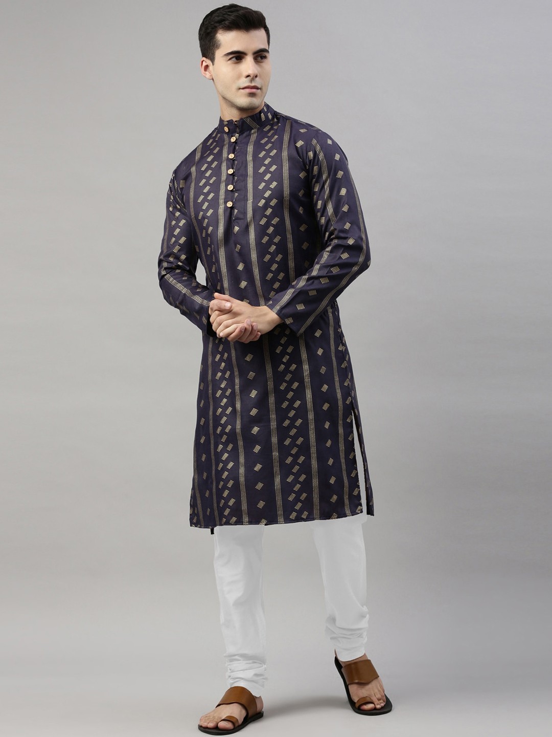 

ORUS Men Navy Blue Printed Kurta with Pyjamas