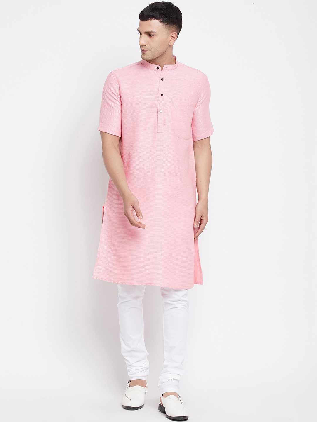 

even Men Pink Cotton Dobby Kurta