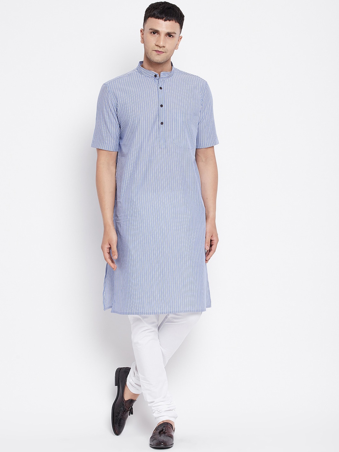 

even Men Blue & White Striped Dobby Kurta