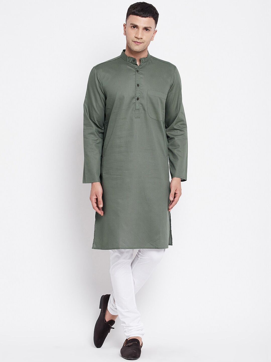 

even Men Green Cotton Dobby Kurta
