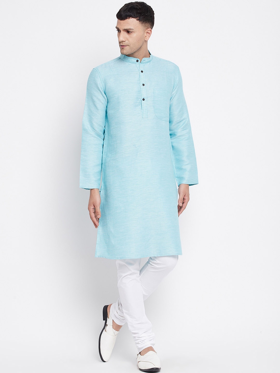 

even Men Blue Solid Pure Cotton Kurta