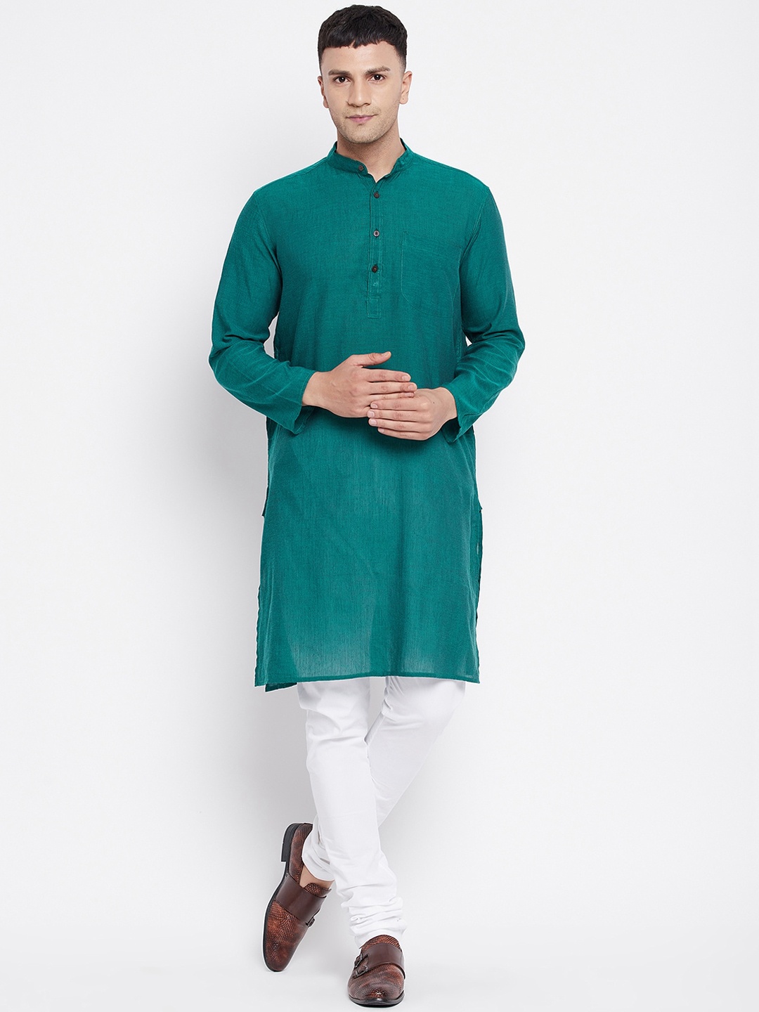 

even Men Green Solid Pure Cotton Kurta