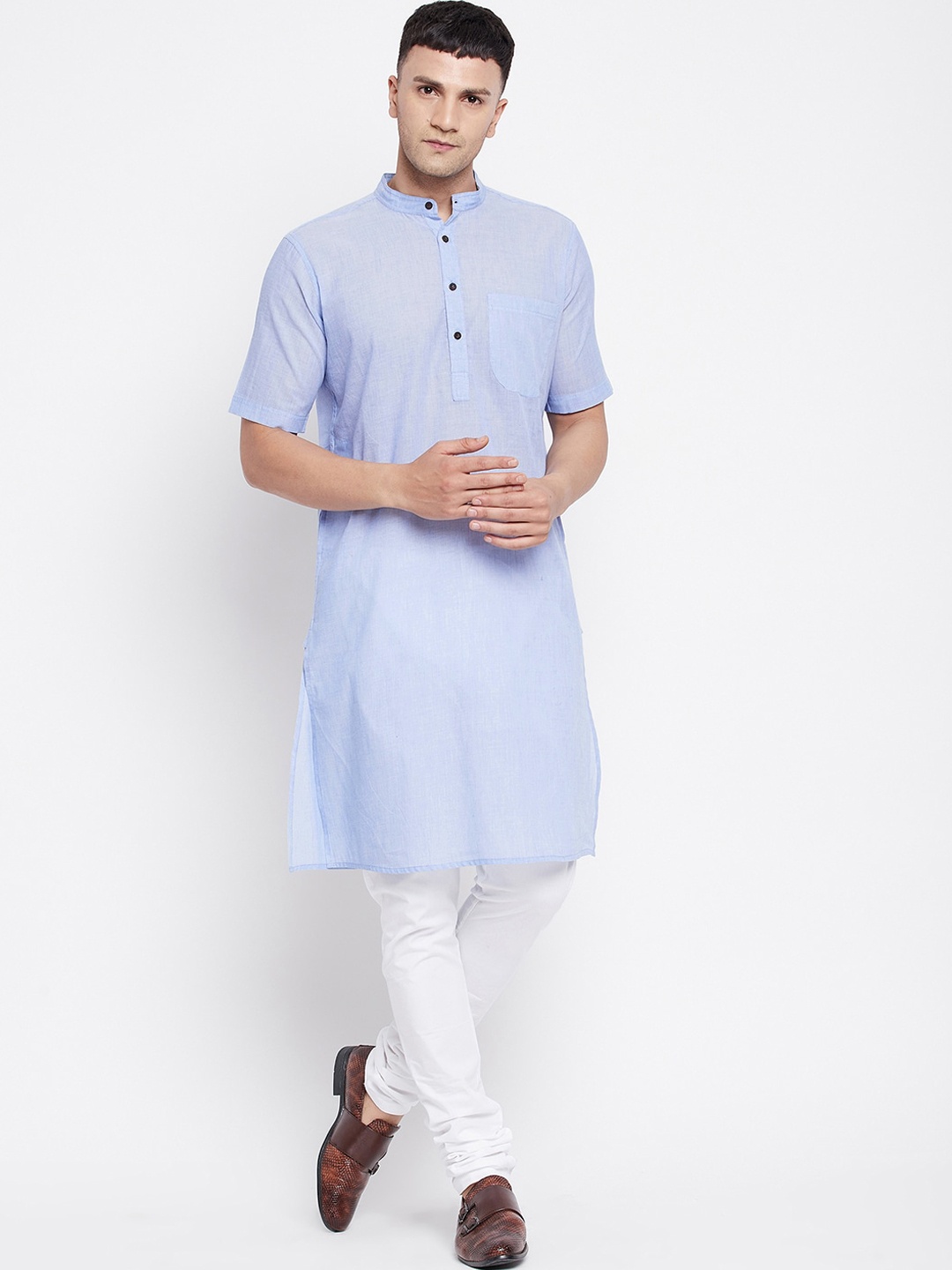 

even Men Blue Solid Pure Cotton Kurta