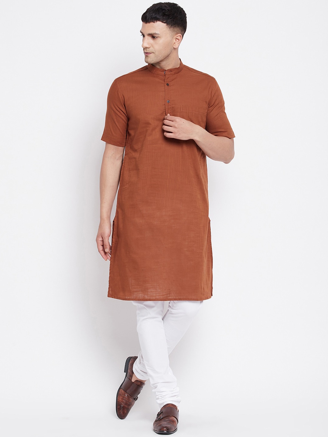 

even Men Brown Dobby Pure Cotton Kurta