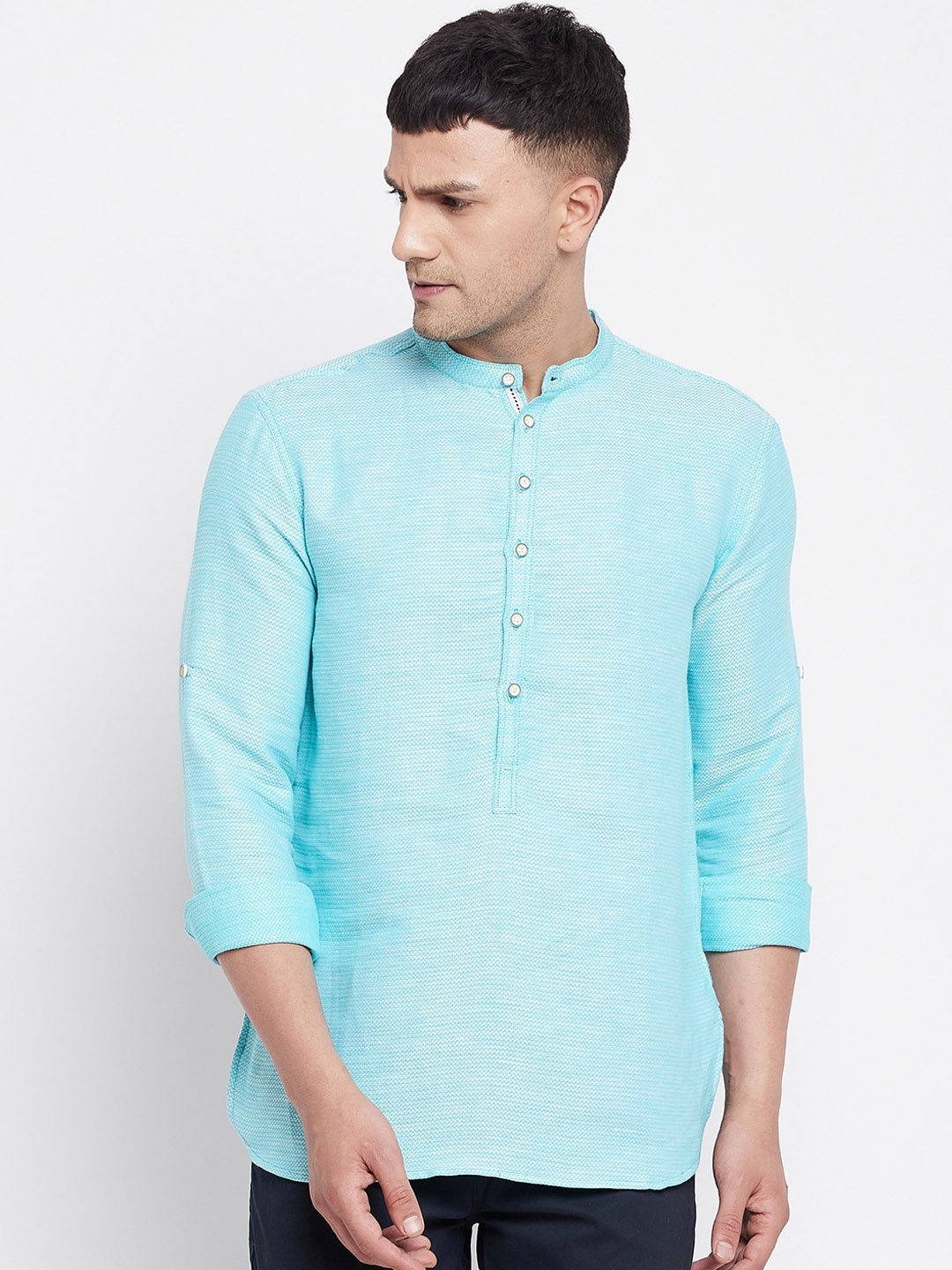 

even Men Blue Solid Pure Cotton Kurta