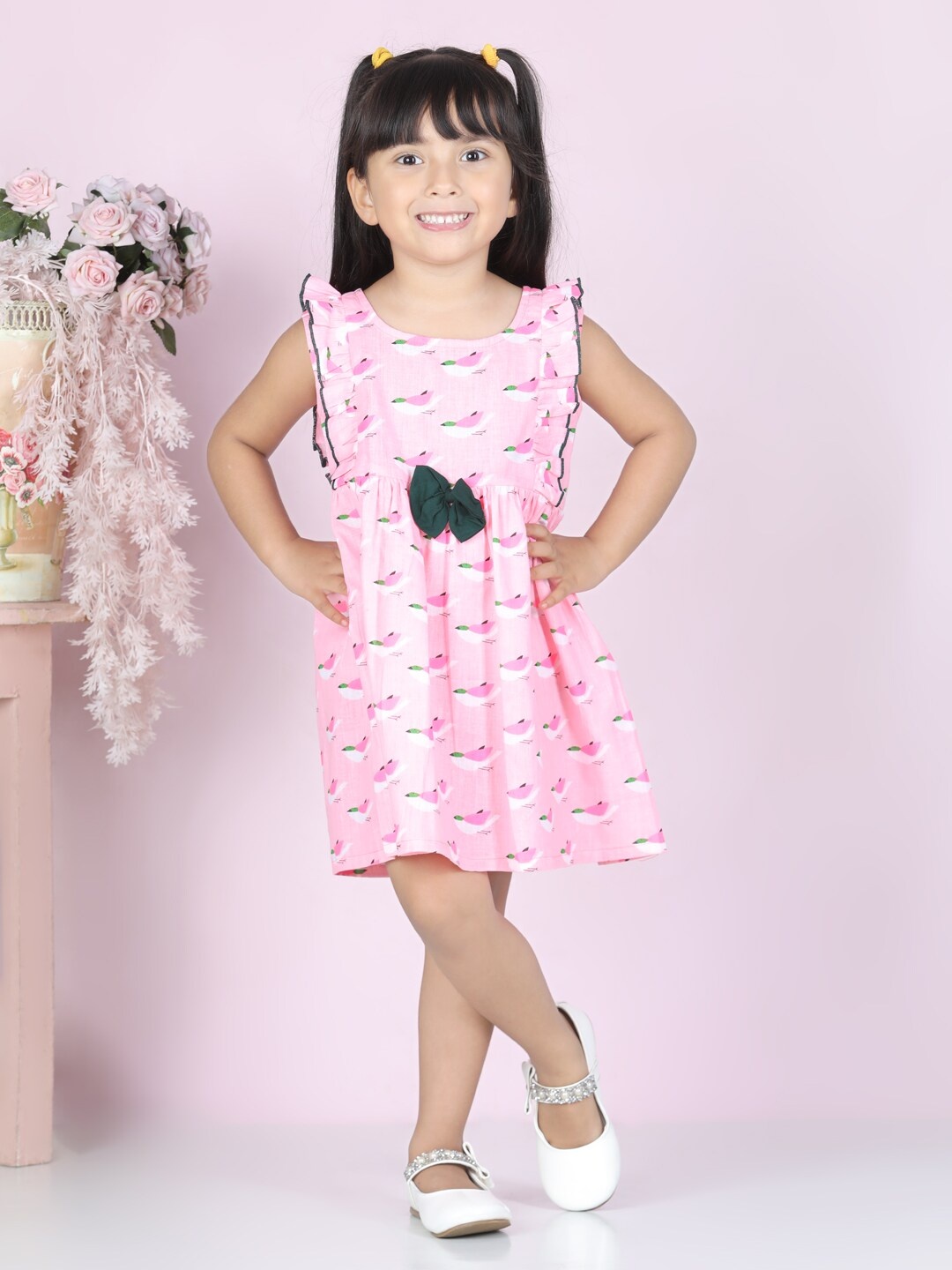 

Cutiekins Girls Pink A-Line Cotton Dress