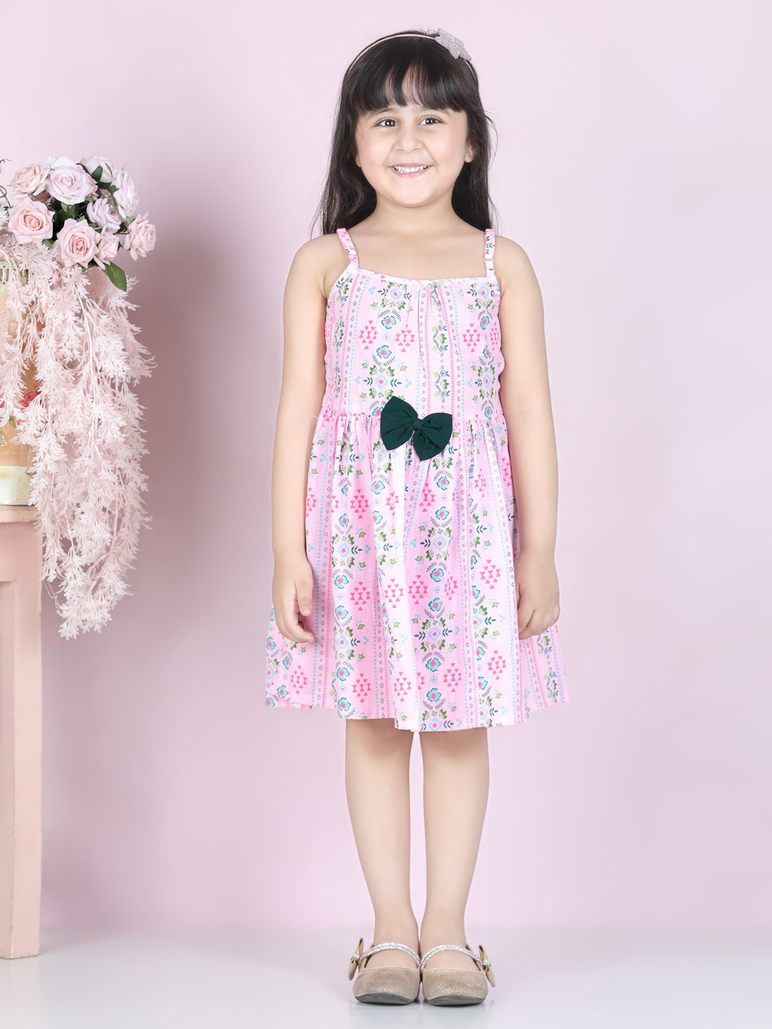 

Cutiekins Girls Pink Floral A-Line Cotton Dress