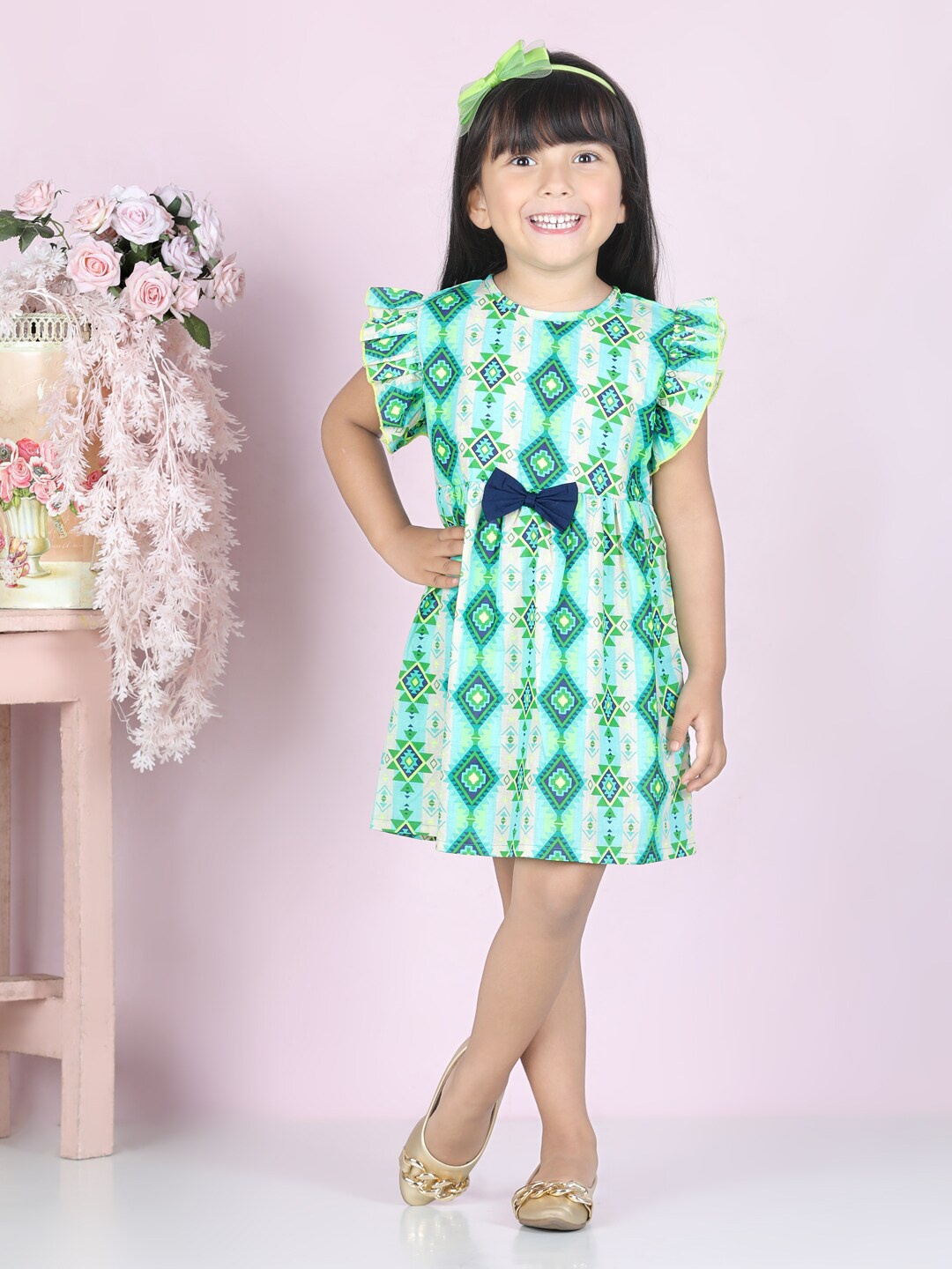 

Cutiekins Green Floral Cotton Dress