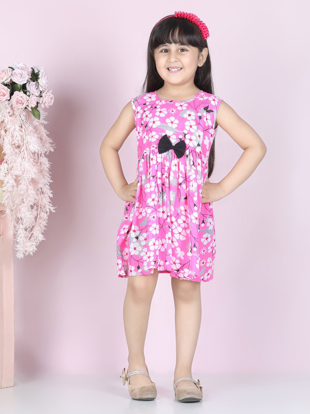 

Cutiekins Girls Pink & White Floral Printed Dress