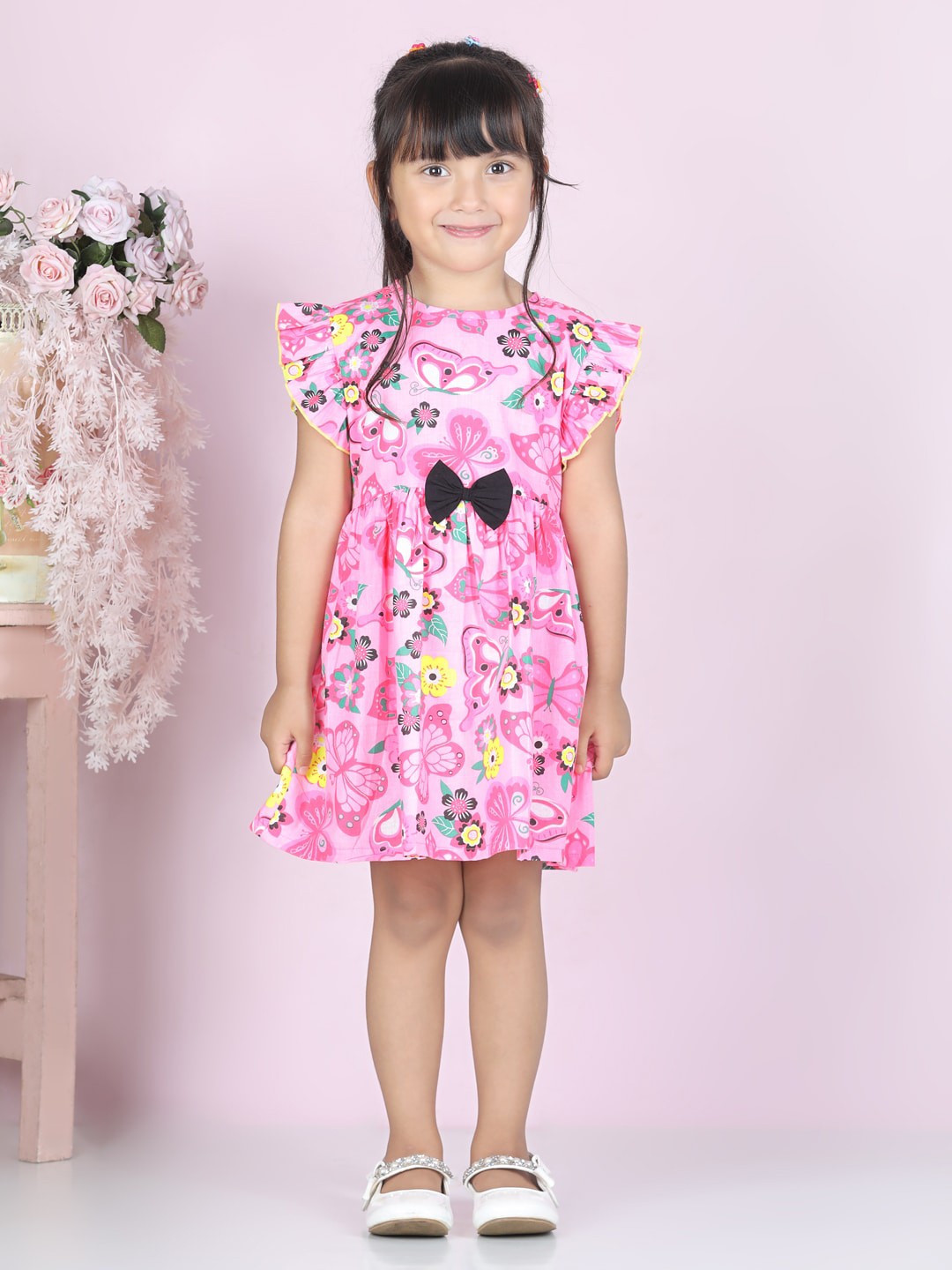 

Cutiekins Girls Pink Floral Cotton Dress