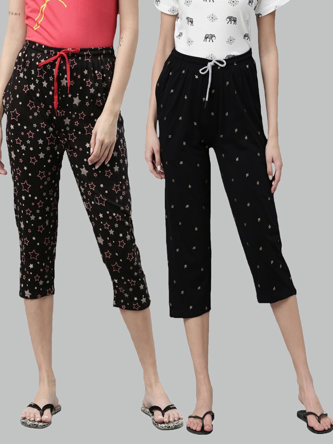 

Kryptic Women Pack Of 2 Cotton Capris, Black