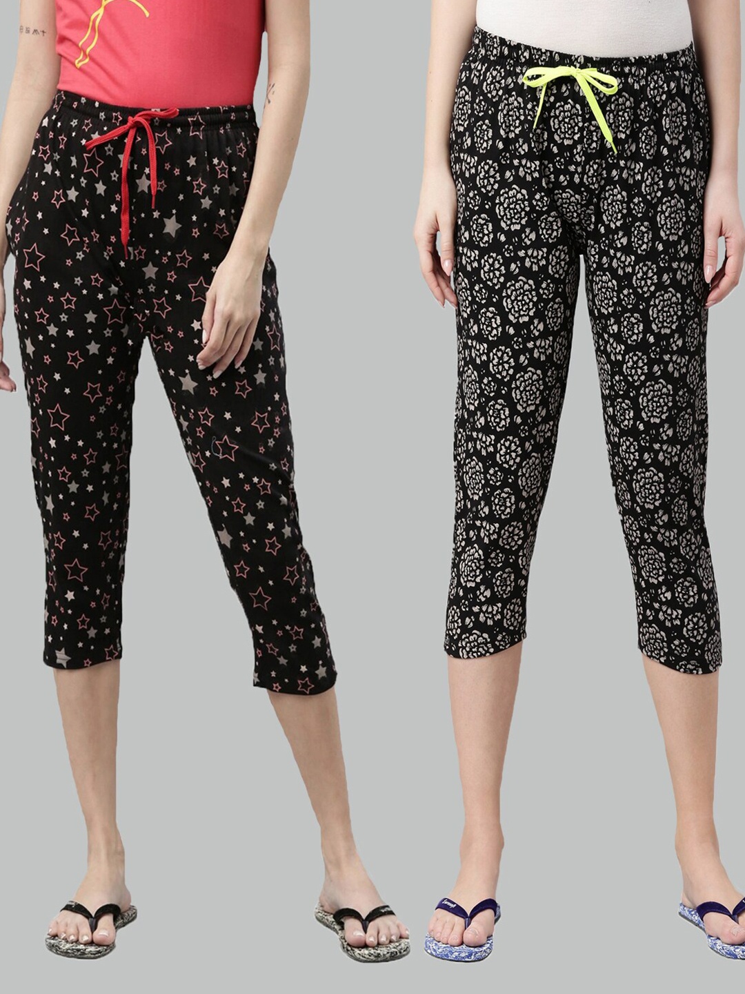 

Kryptic Women Set of 2 Black & White Printed Pure Cotton Capris