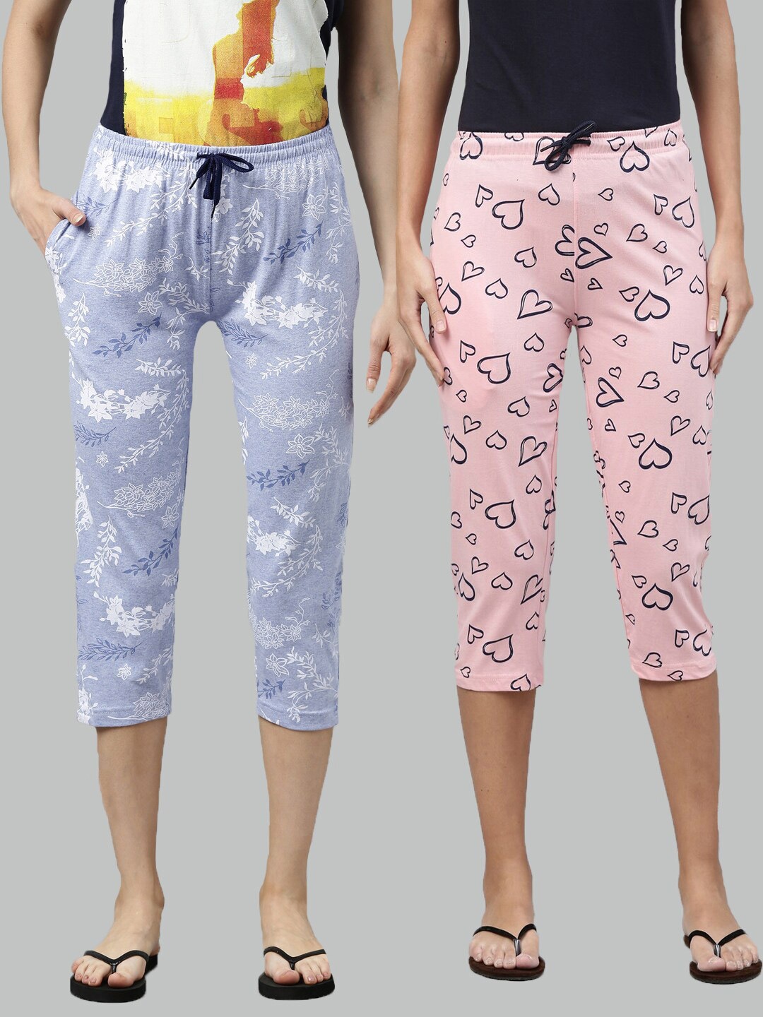

Kryptic Women Pack Of 2 Blue & Pink Printed Capris
