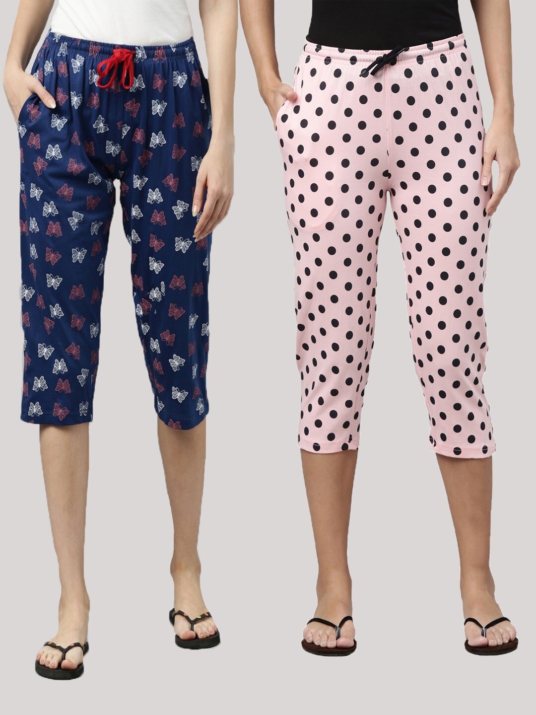 

Kryptic Women Pack of 2 Printed Cotton Capris, Navy blue