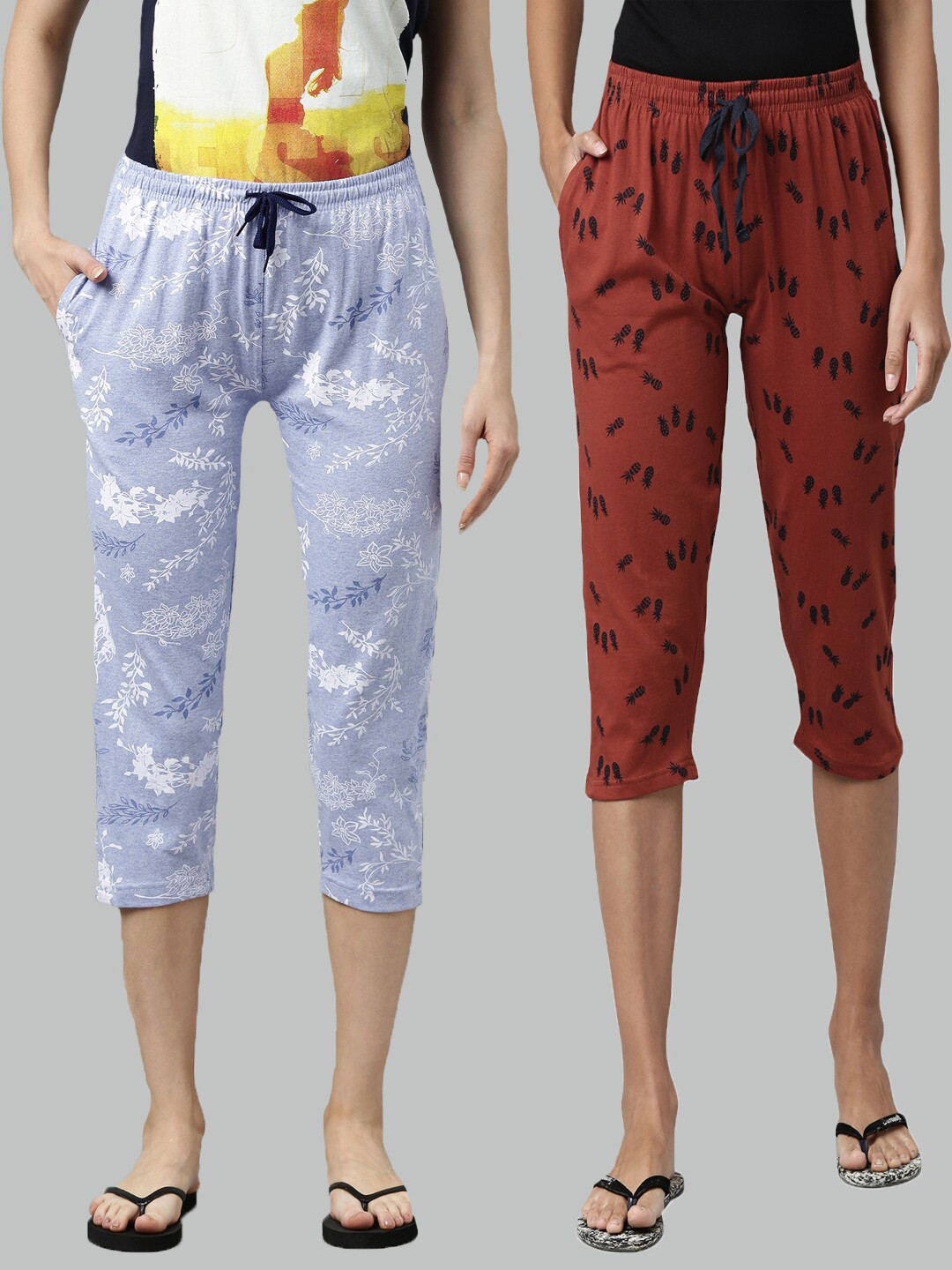 

Kryptic Women Pack Of 2 Blue & Brown Printed Capris