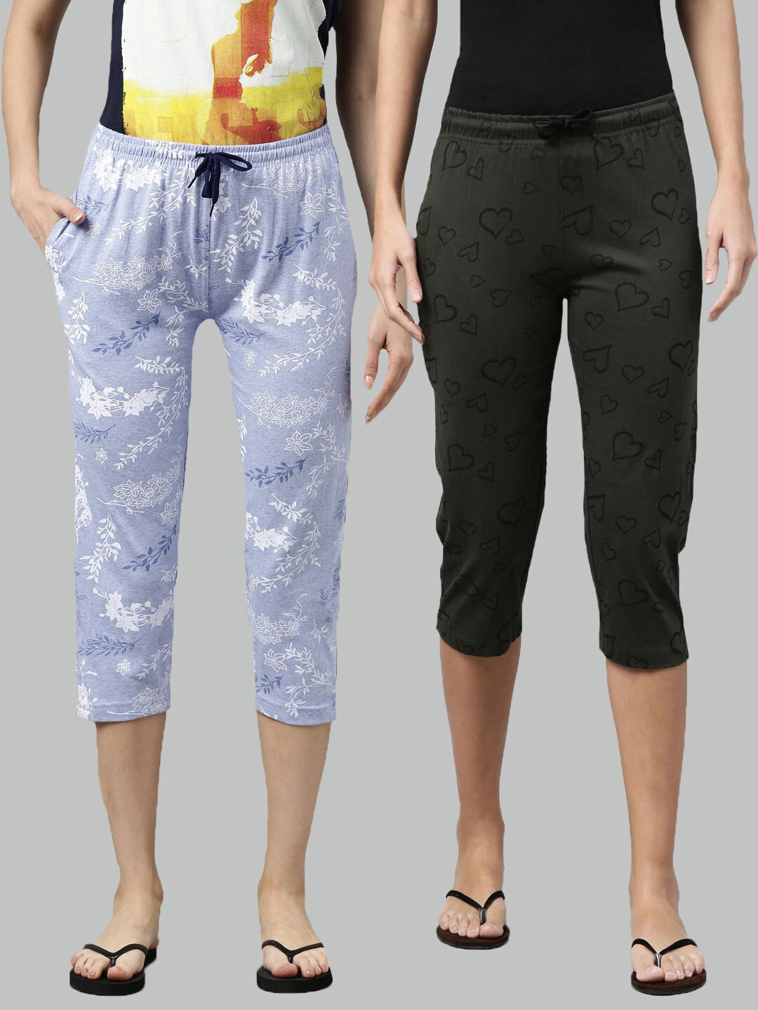 

Kryptic Women Pack of 2 Printed Cotton Capris, Blue