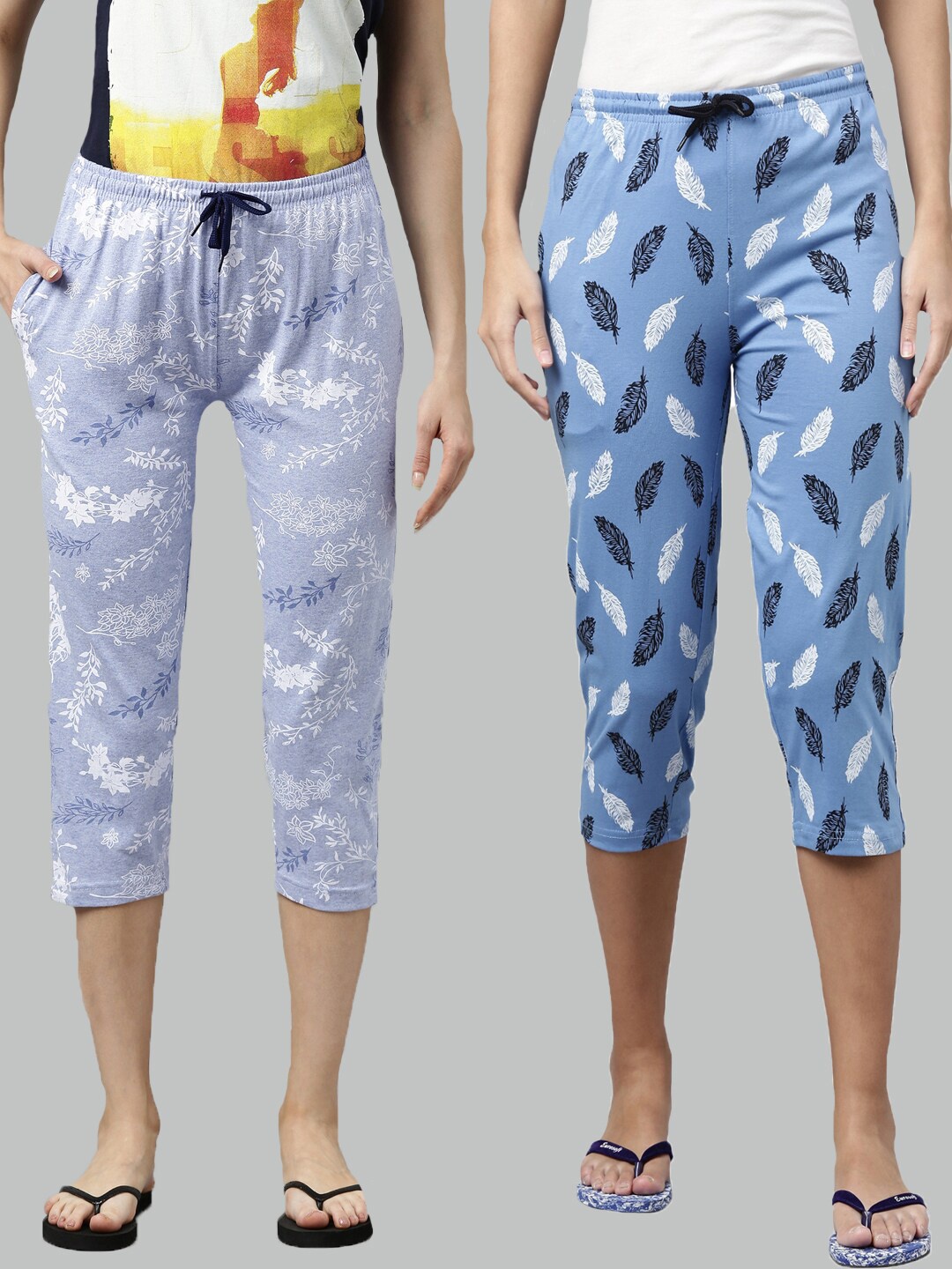 

Kryptic Women Set of 2 Blue Printed Pure Cotton Capris