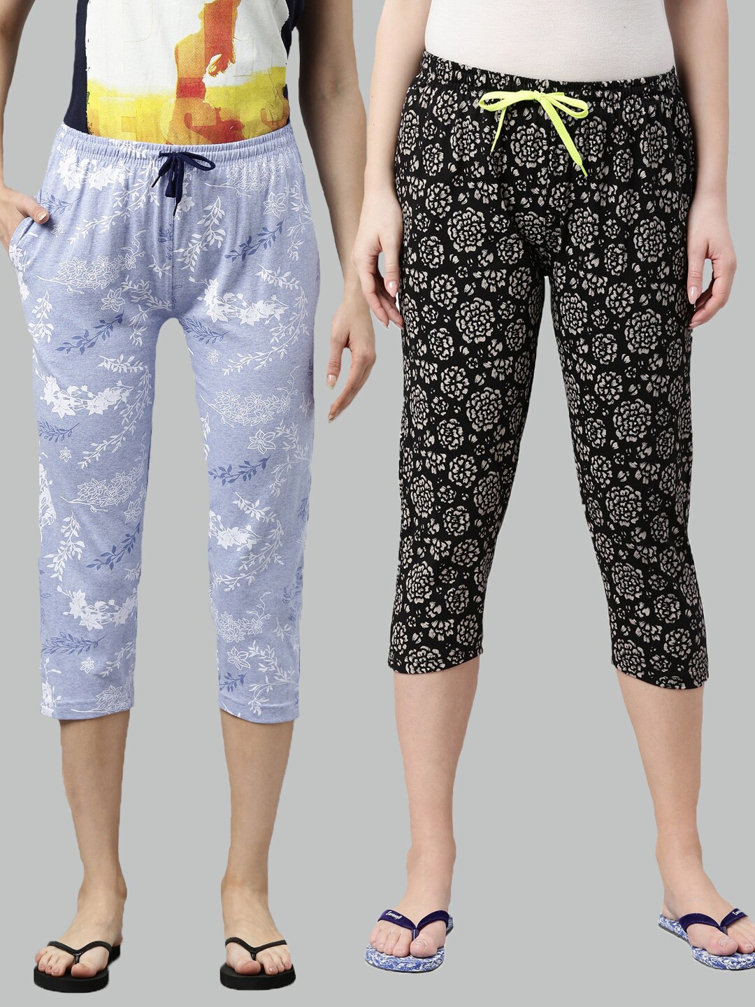 

Kryptic Women Pack of 2 Printed Cotton Capris, Blue