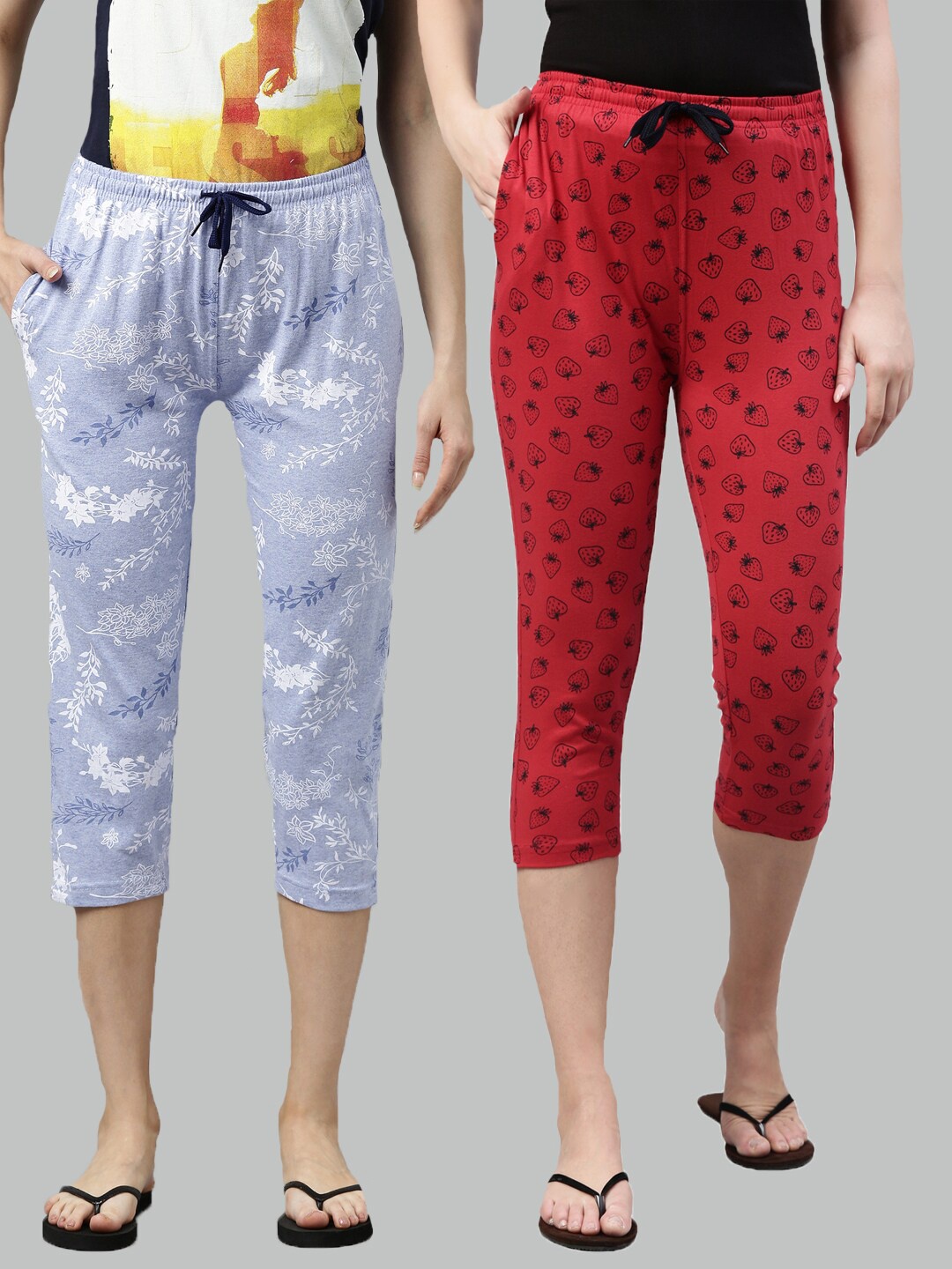 

Kryptic Women Pack of 2 Printed Cotton Capris, Blue