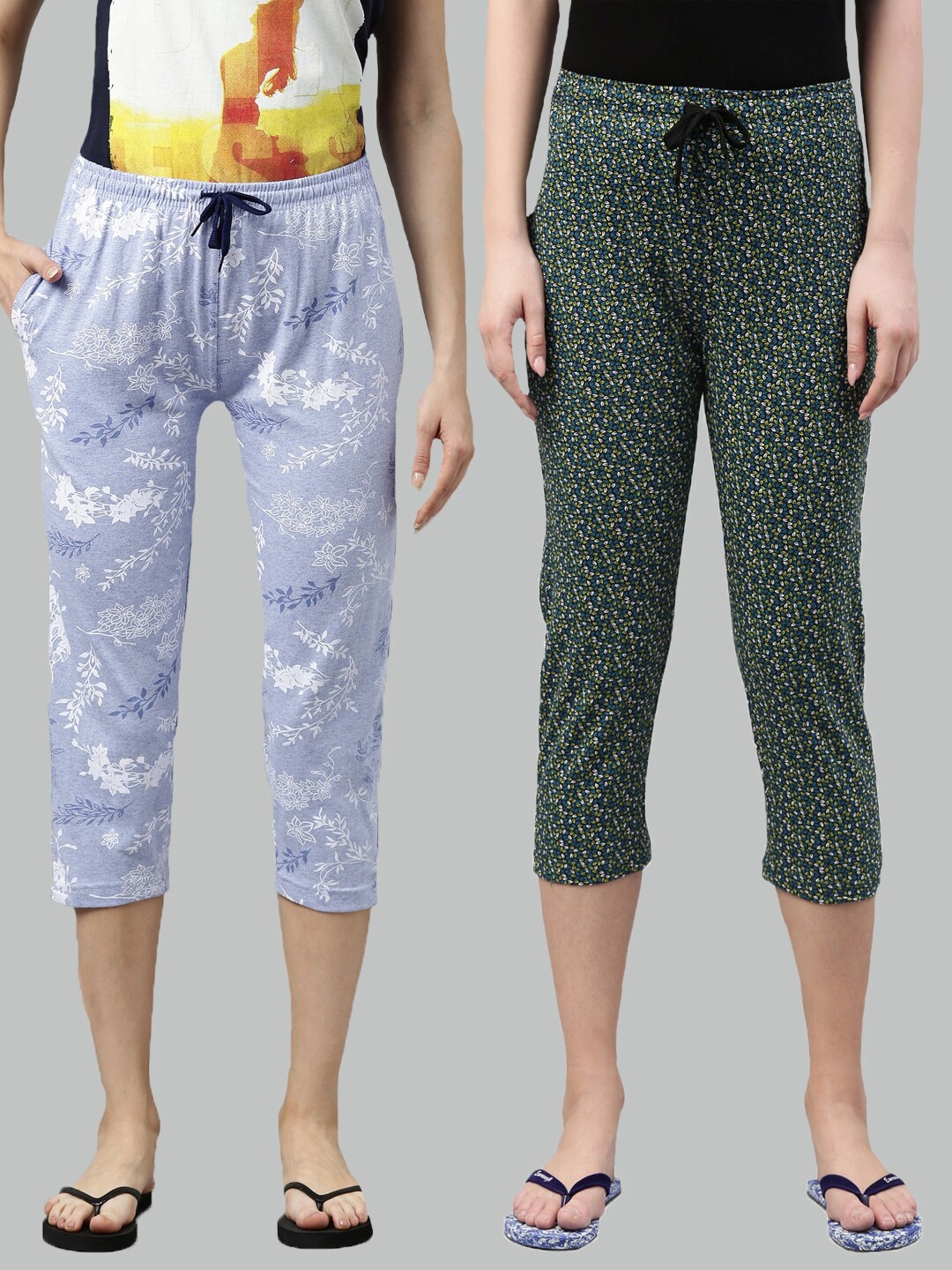 

Kryptic Pack of 2 Women Blue & Black Printed Cotton Capris