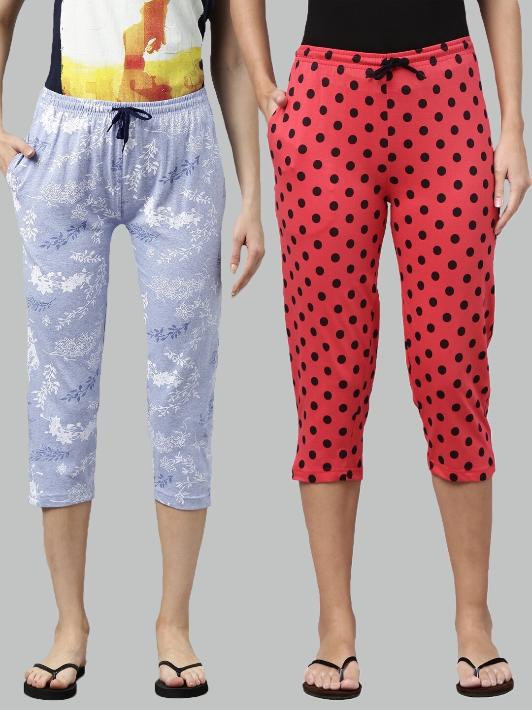 

Kryptic Women Set of 2 Blue & Pink Printed Pure Cotton Capris