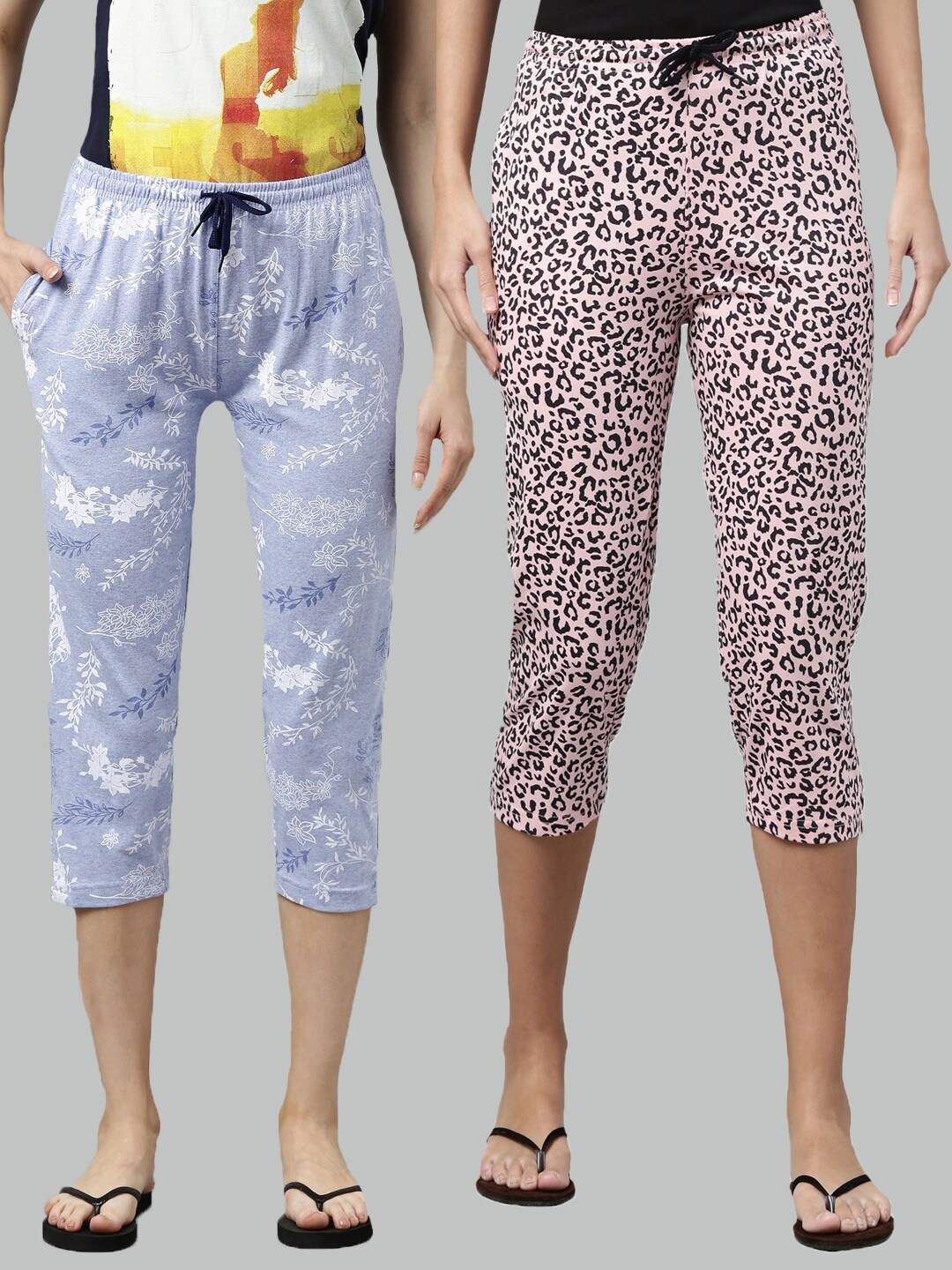 

Kryptic Women Pack of 2 Printed Cotton Capris, Blue