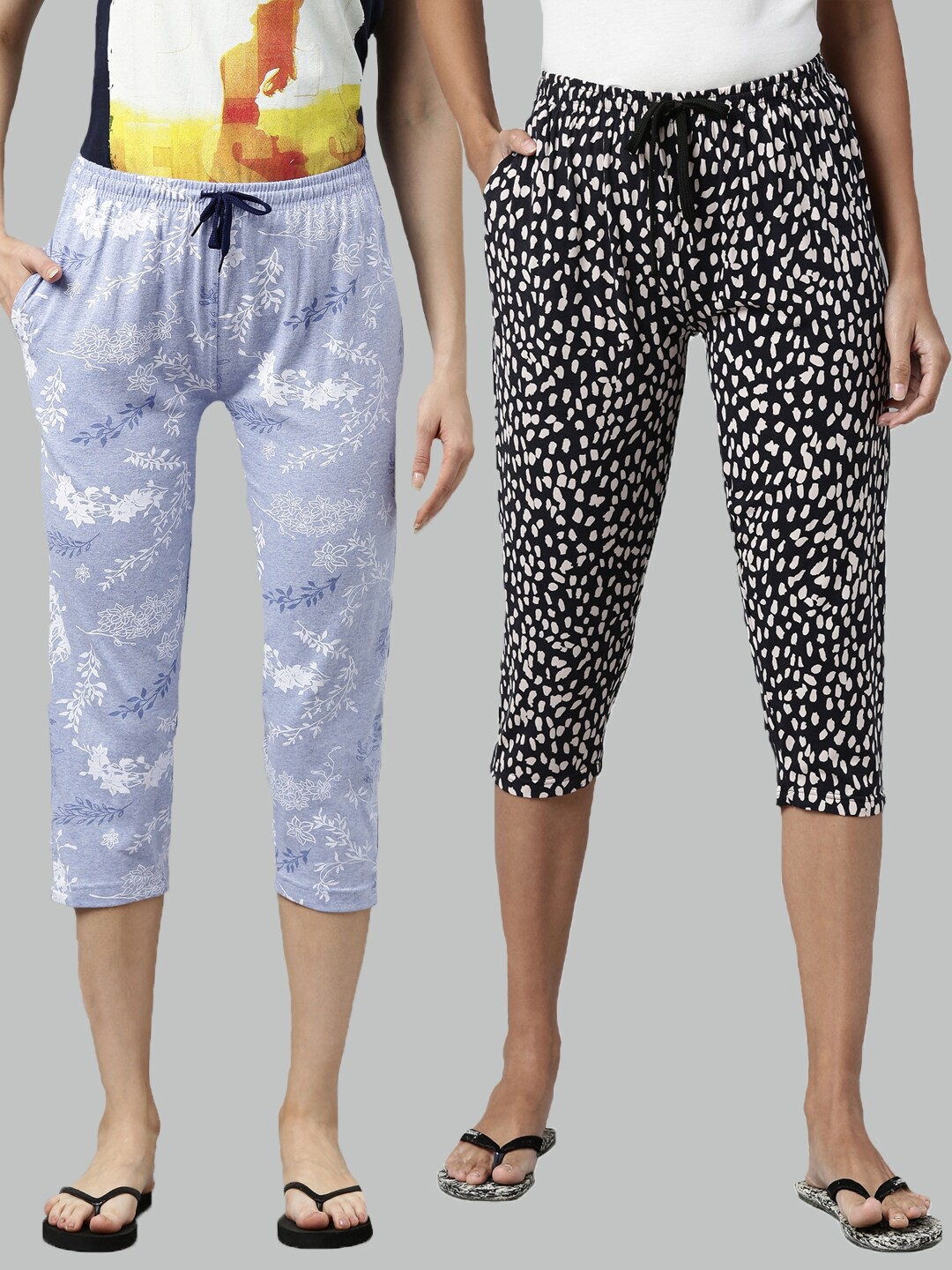 

Kryptic Pack of 2 Women Blue & Navy Blue Printed Cotton Capris