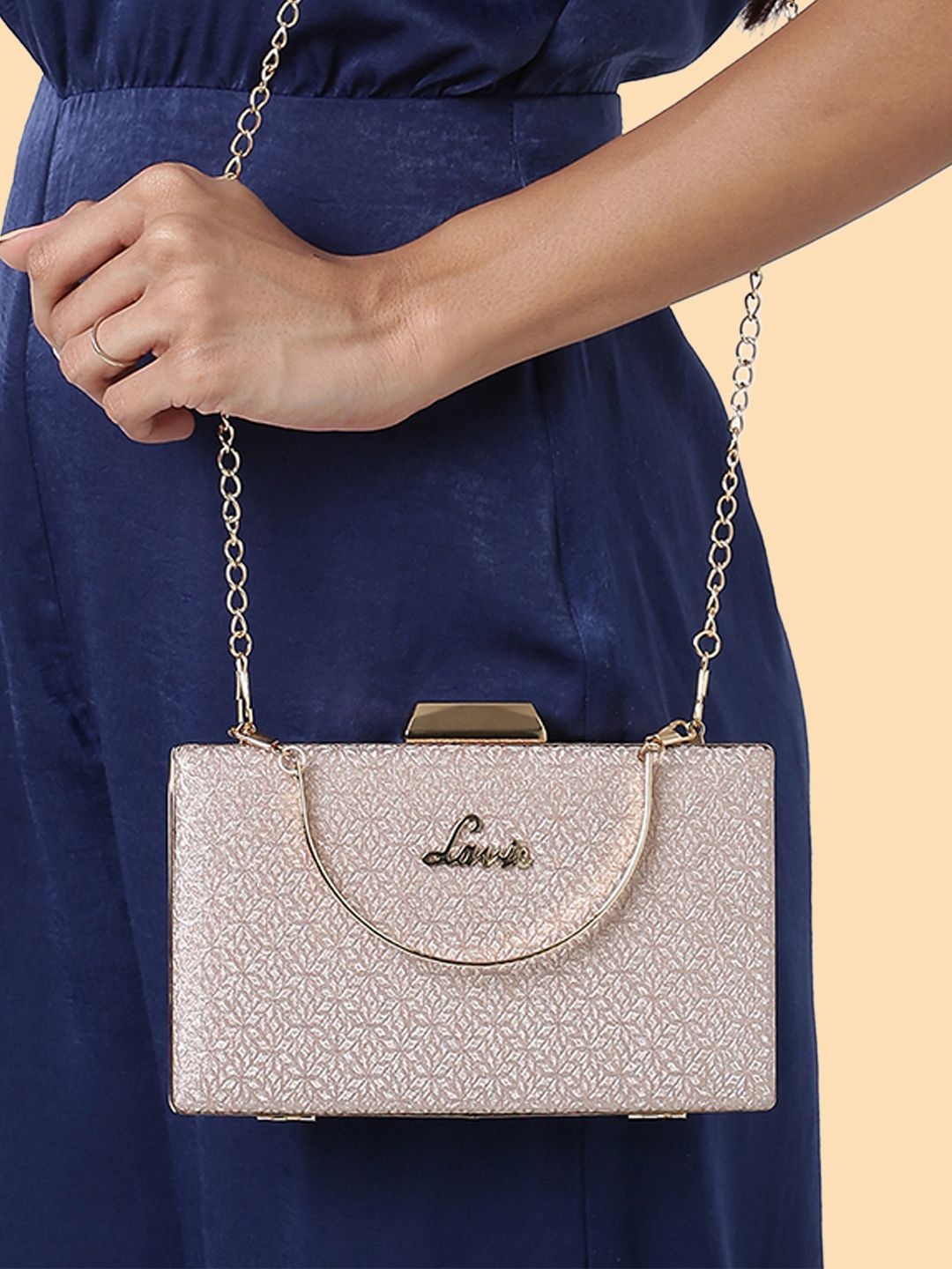 

Lavie Sheen Rose Gold Textured Framed Clutch