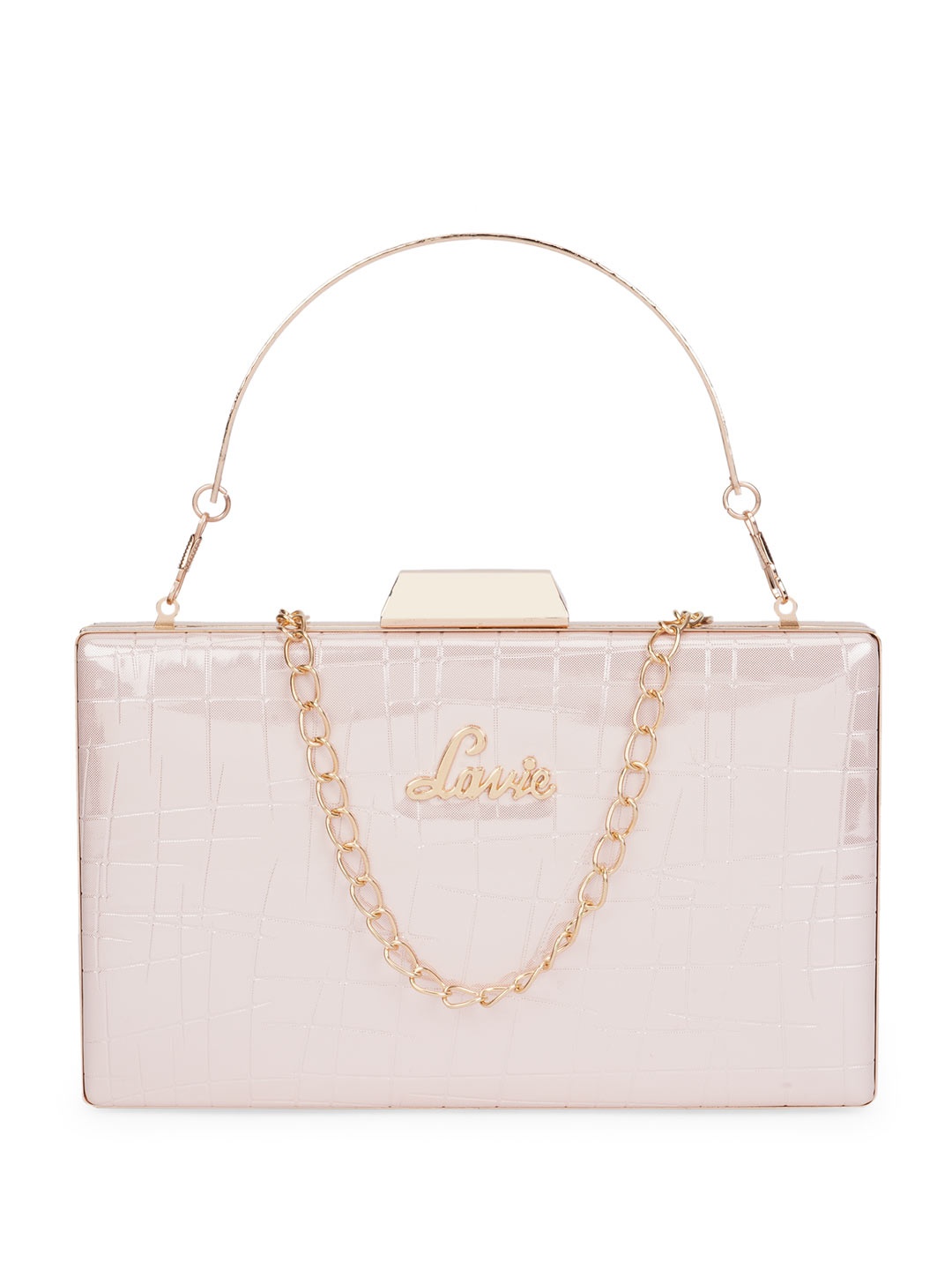 

Lavie Glimmer Pink Textured Framed Box Clutch