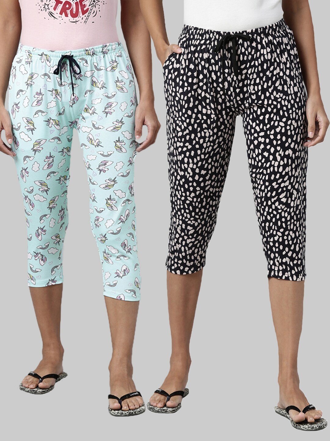 

Kryptic Women Pack of 2 Printed Cotton Capris, Blue