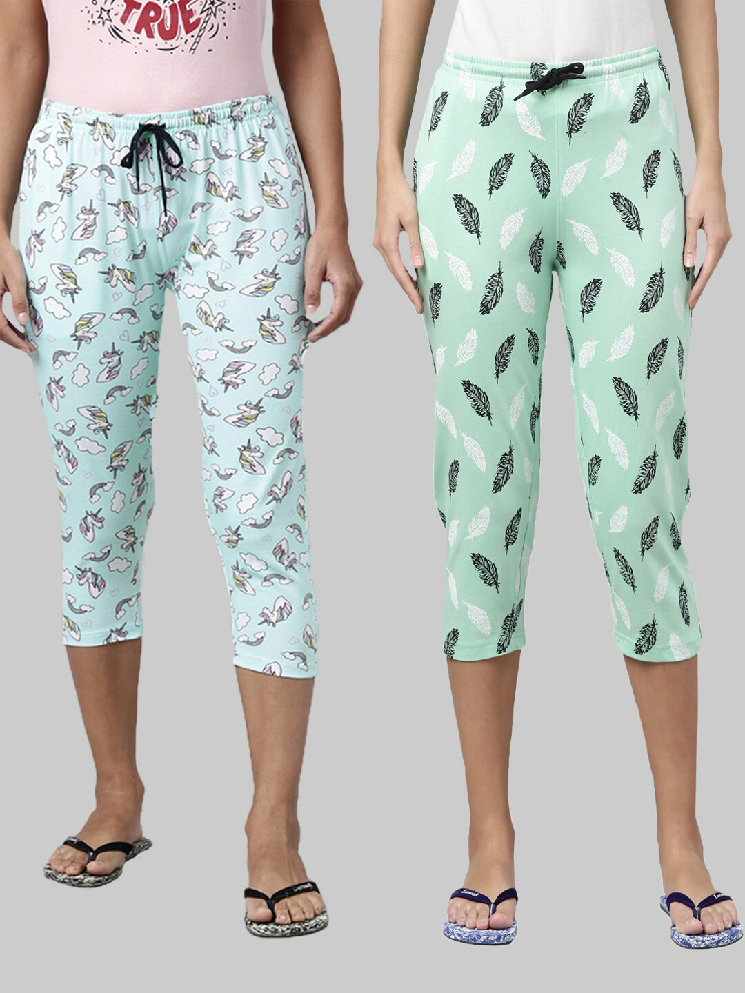 

Kryptic Women Pack Of 2 Turquoise Blue & Green Printed Capris