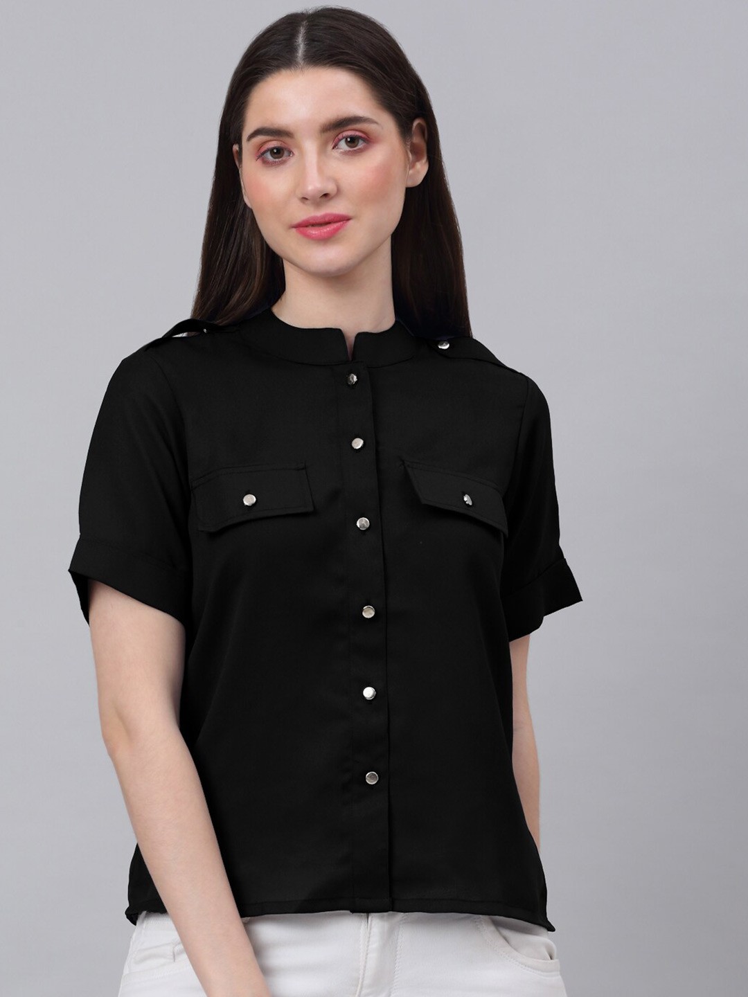 

NEUDIS Black Crepe Shirt Style Top