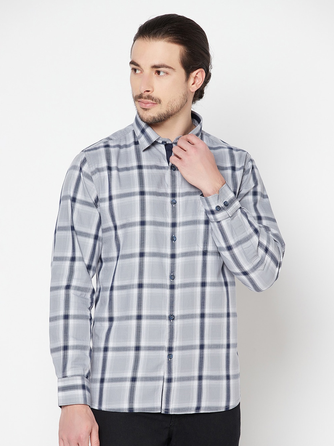 

Cantabil Men Grey Classic Tartan Checked Cotton Casual Shirt