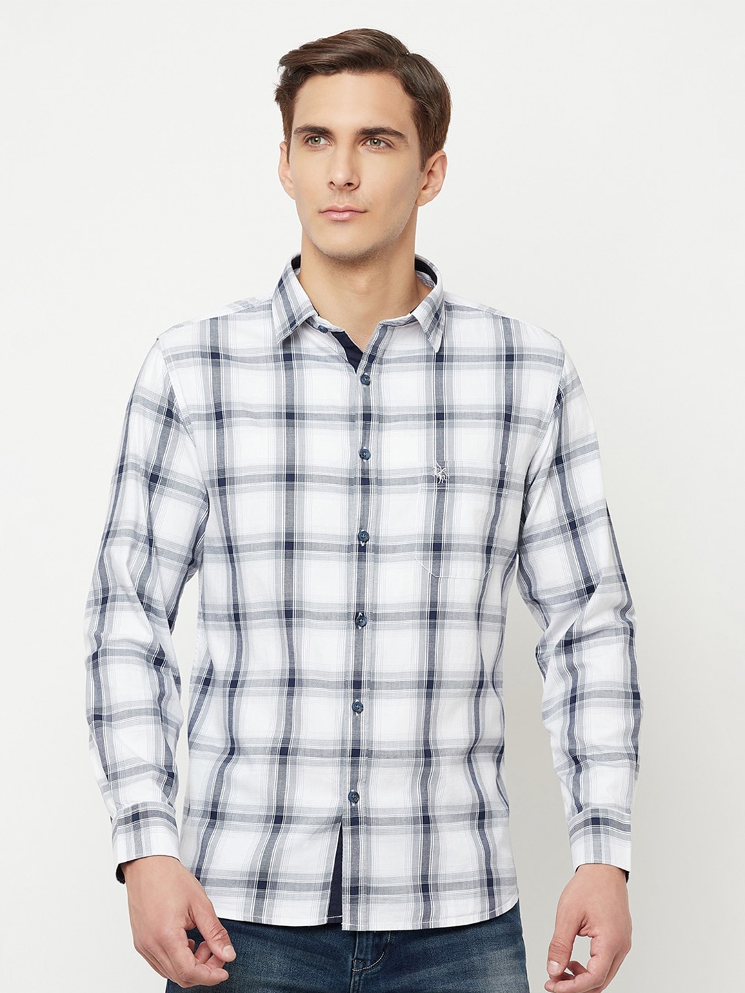 

Cantabil Men White & Grey Classic Tartan Checked Cotton Casual Shirt