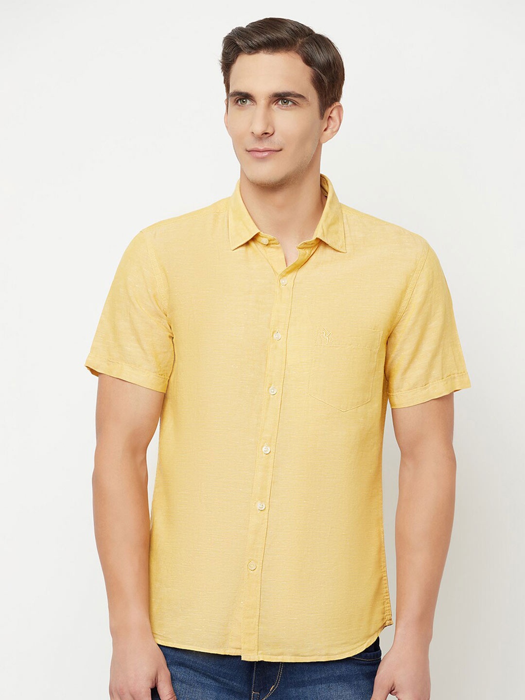 

Cantabil Men Mustard Classic Cotton Casual Shirt