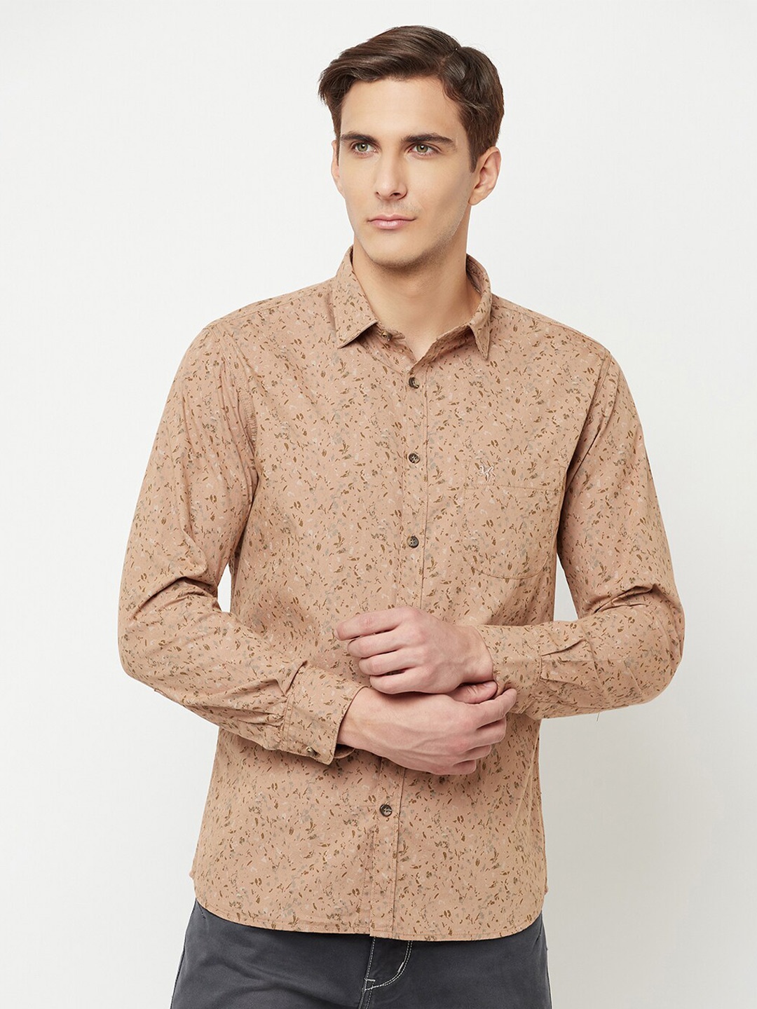 

Cantabil Men Khaki Classic Printed Cotton Casual Shirt