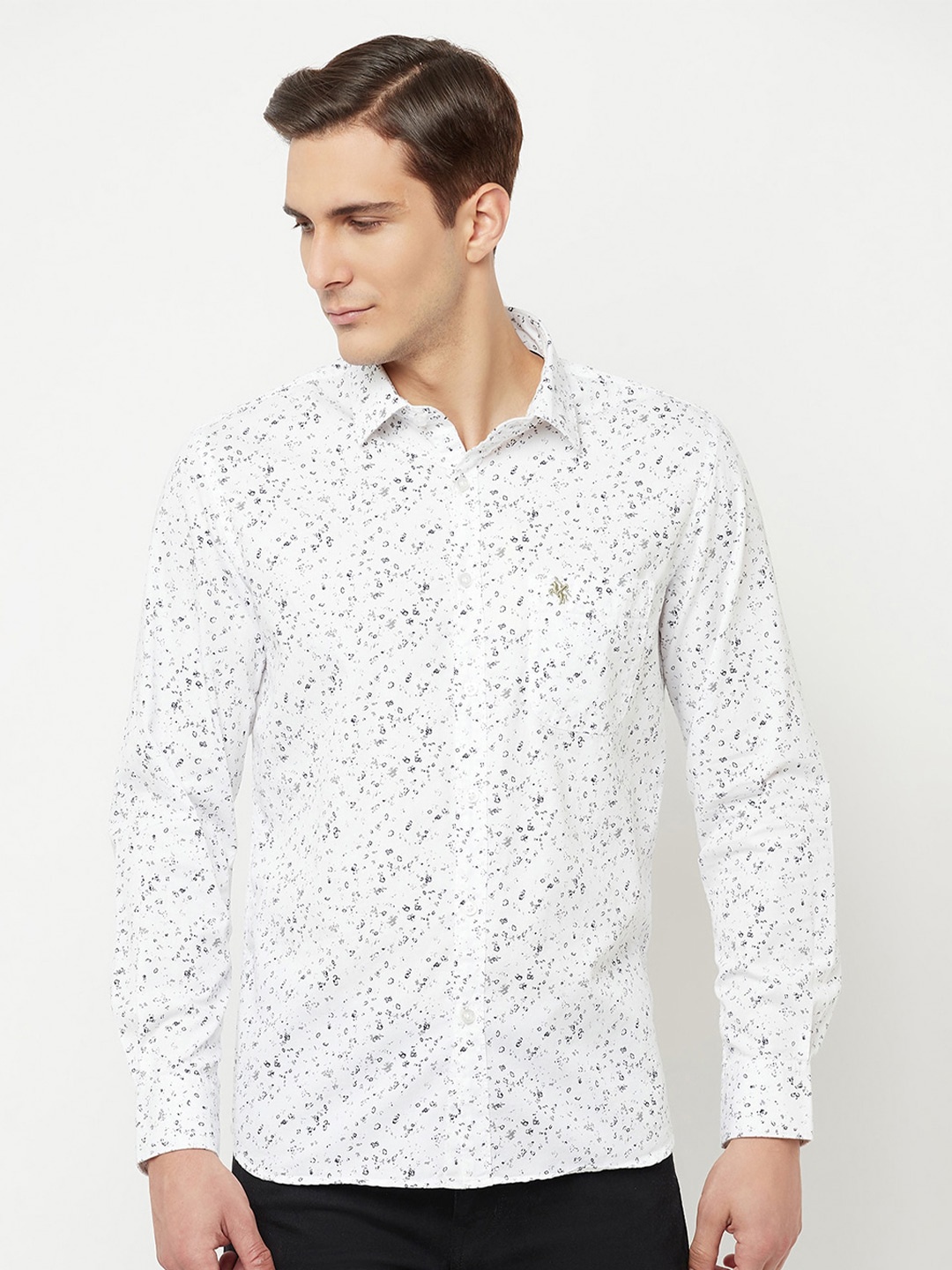 

Cantabil Men White Classic Printed Cotton Casual Shirt