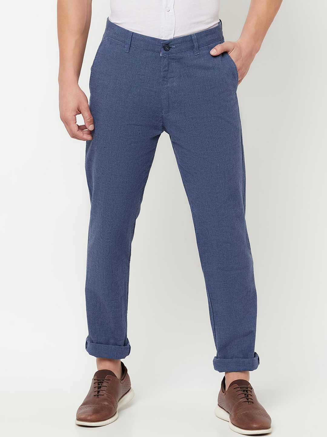 

Cantabil Men Blue Checked Smart Trousers