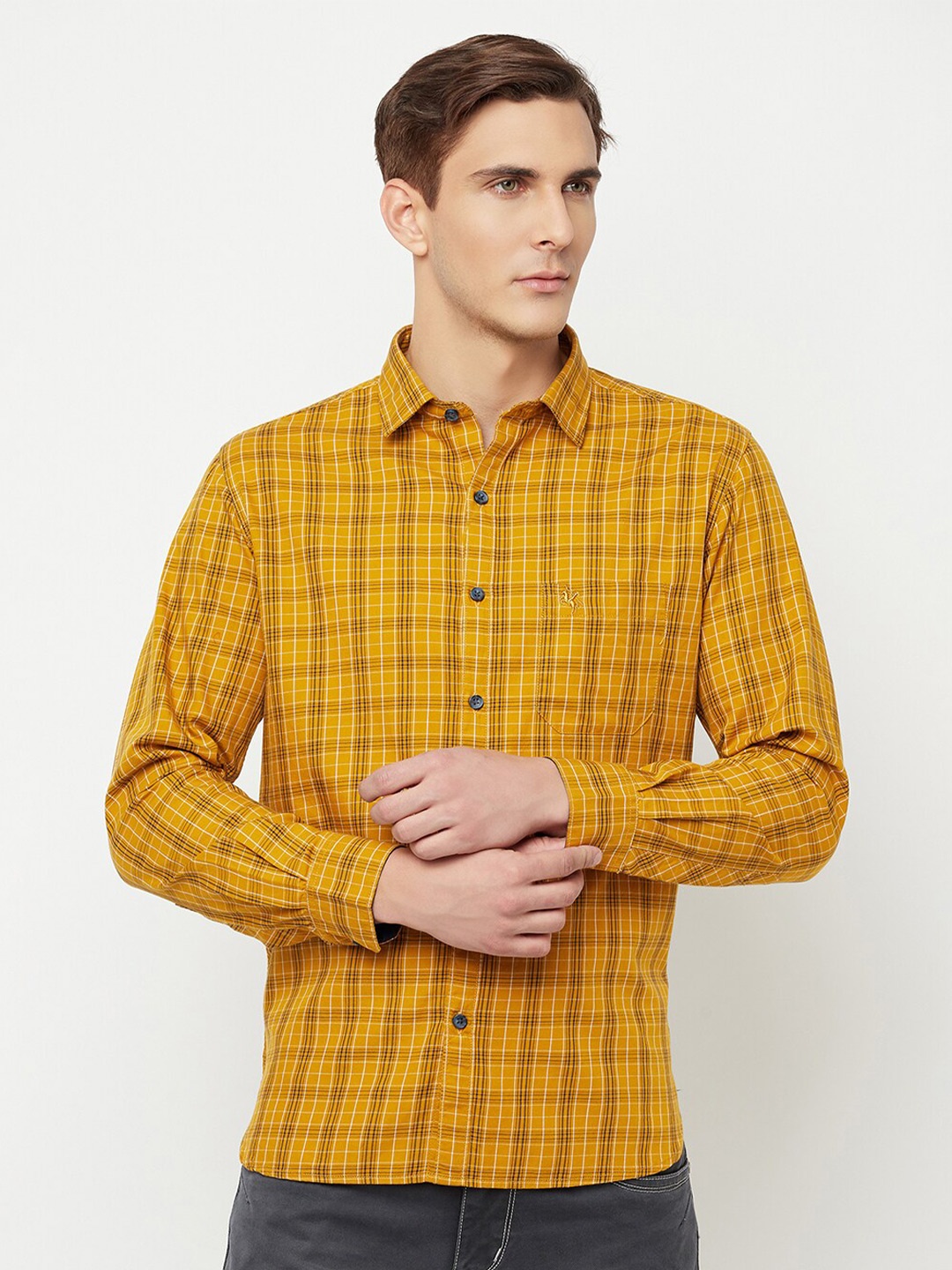 

Cantabil Men Mustard Classic Checked Casual Shirt