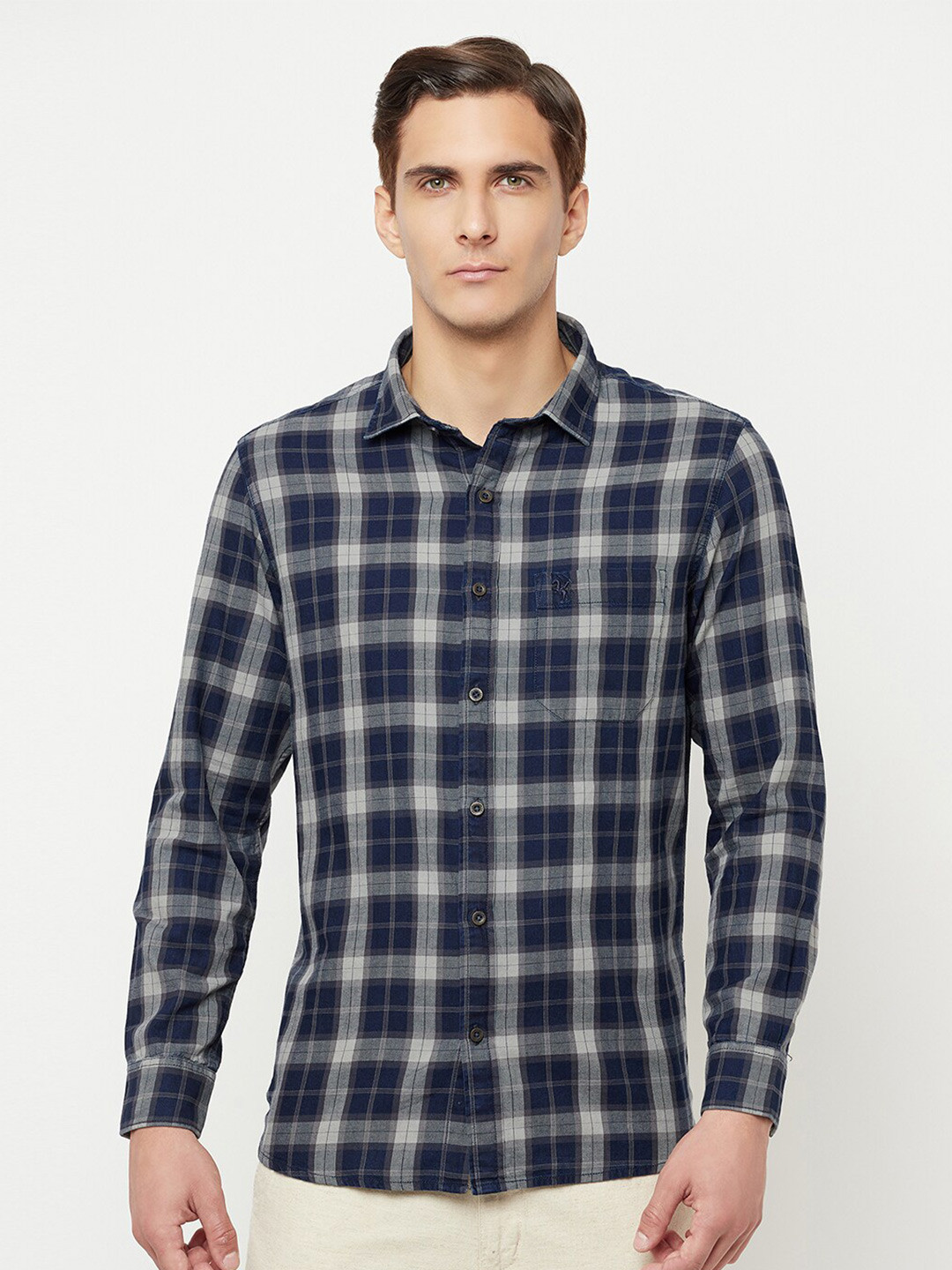 

Cantabil Men Grey Classic Checked Cotton Casual Shirt