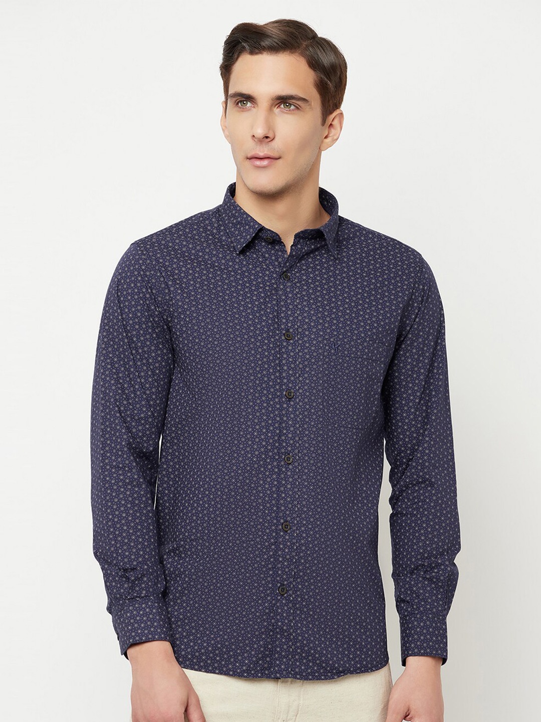 

Cantabil Men Navy Blue Classic Printed Casual Shirt