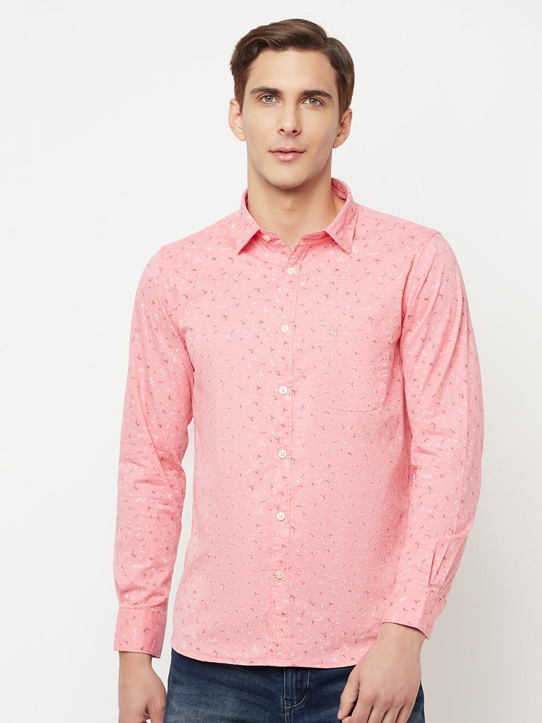 

Cantabil Men Pink Classic Printed Cotton Casual Shirt